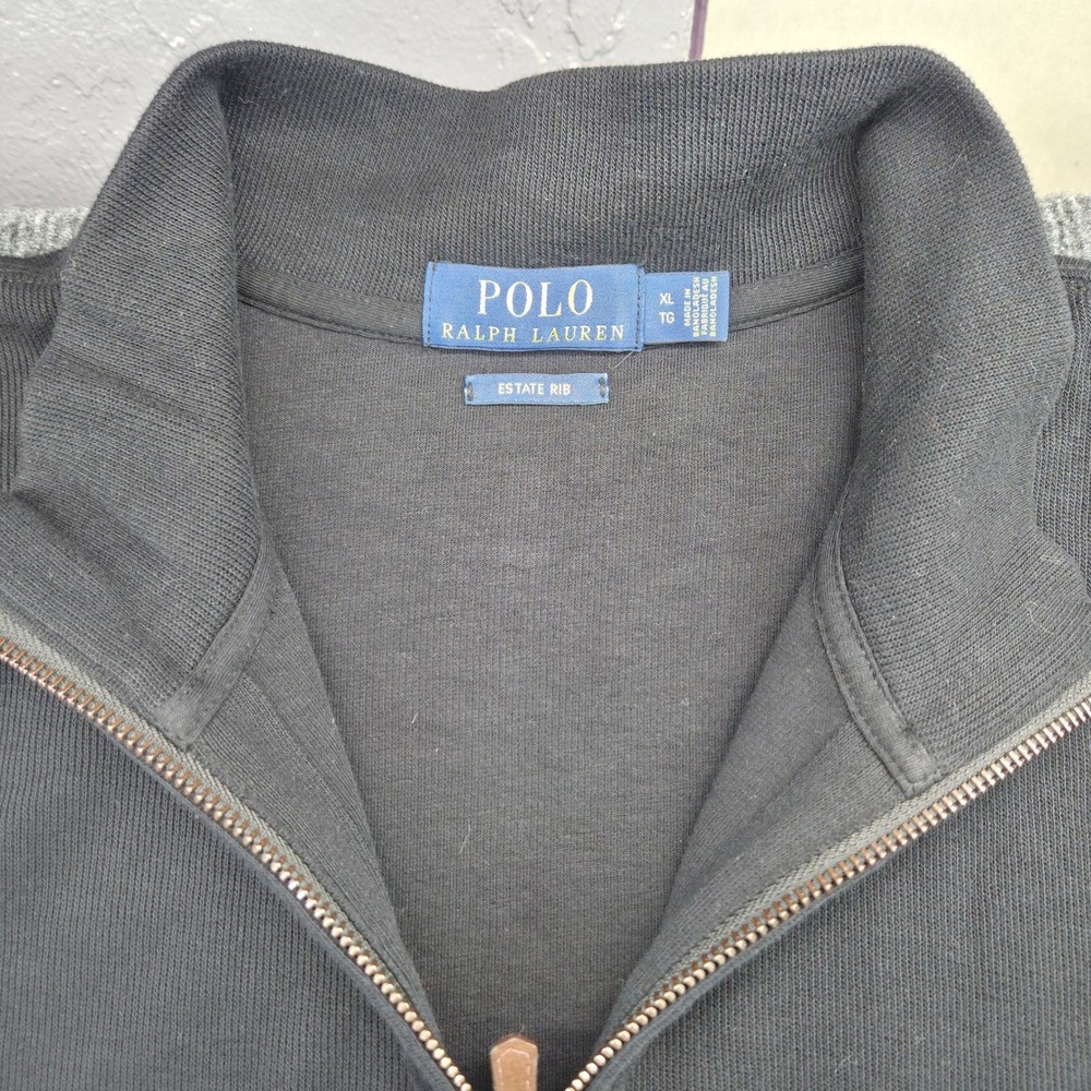 Polo Ralph Lauren Quarter Zip Mens XL Black Cotton Estate Rib Pullover Sweater